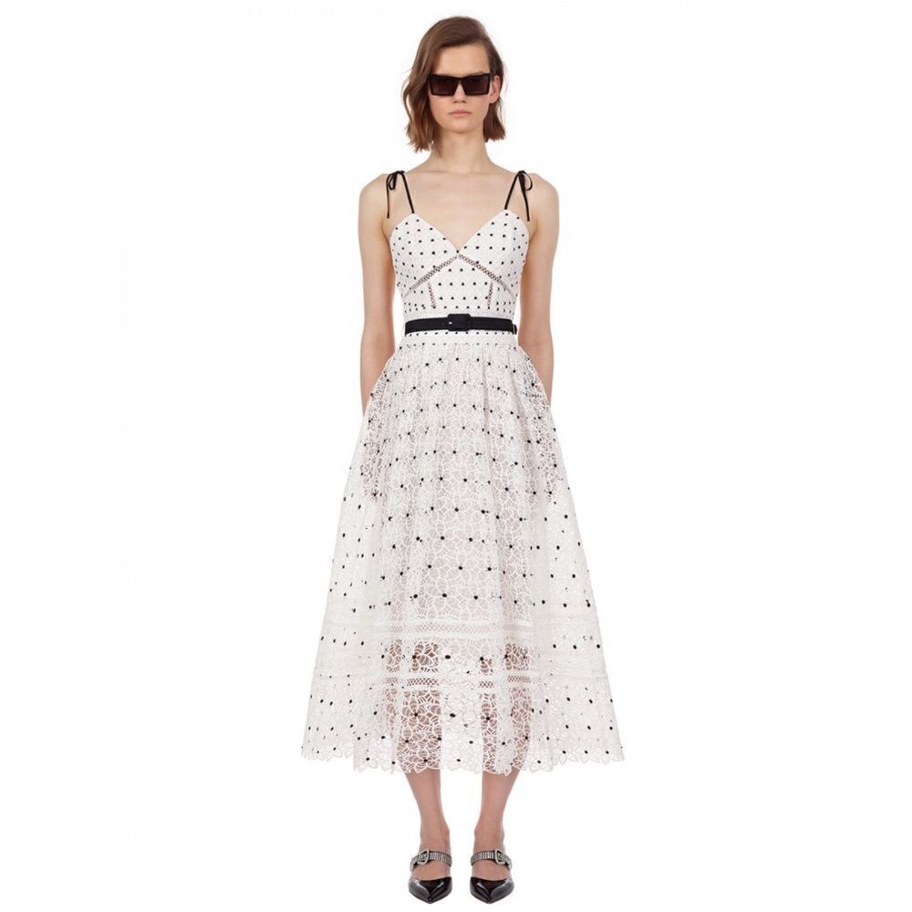 Self Portrait Hibiscus Floral Guipure Midi Dress US0